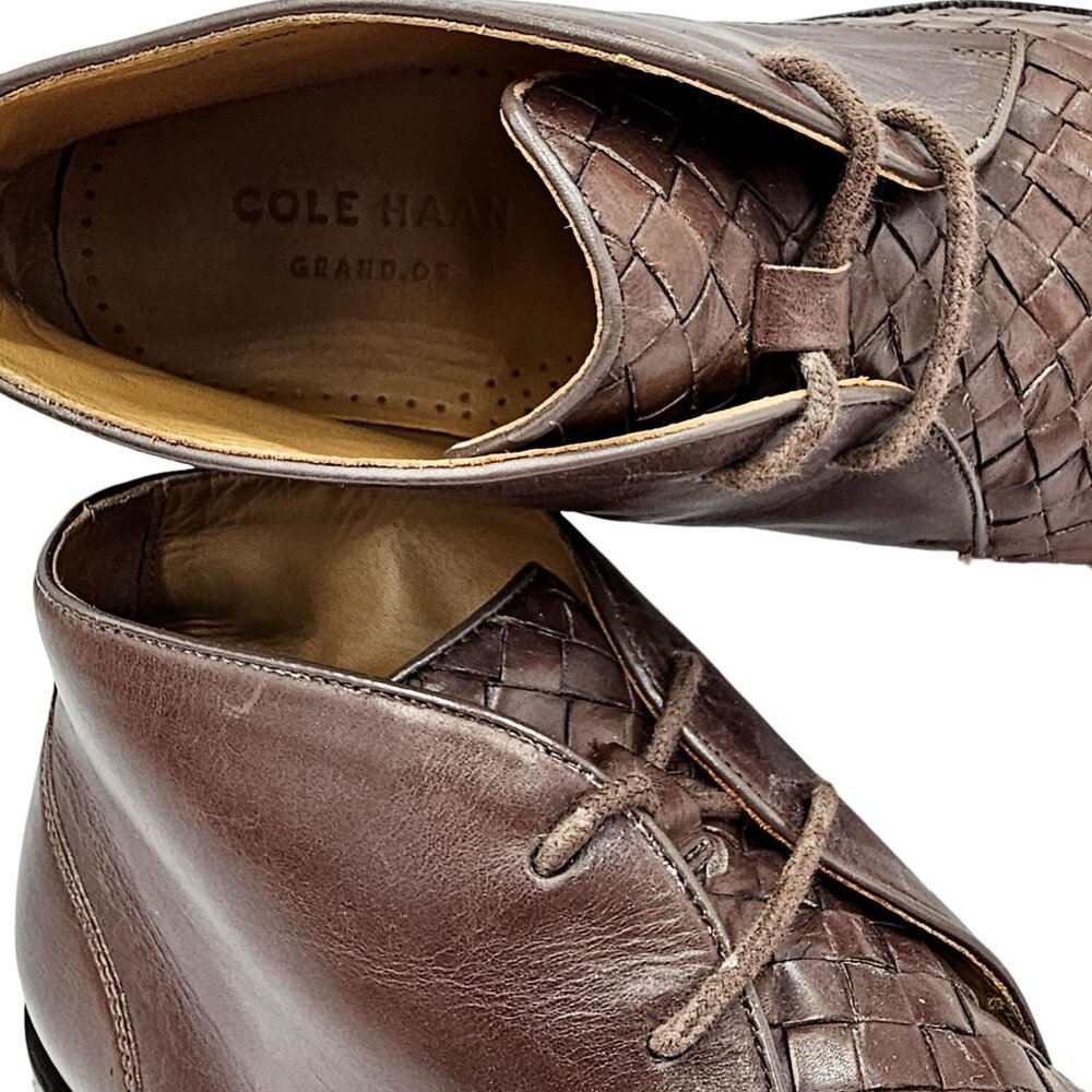 Cole Haan Cambridge Brown Woven Leather Chukka Boots Mens 8.5M Dress Shoes Ankle - Picture 7 of 16